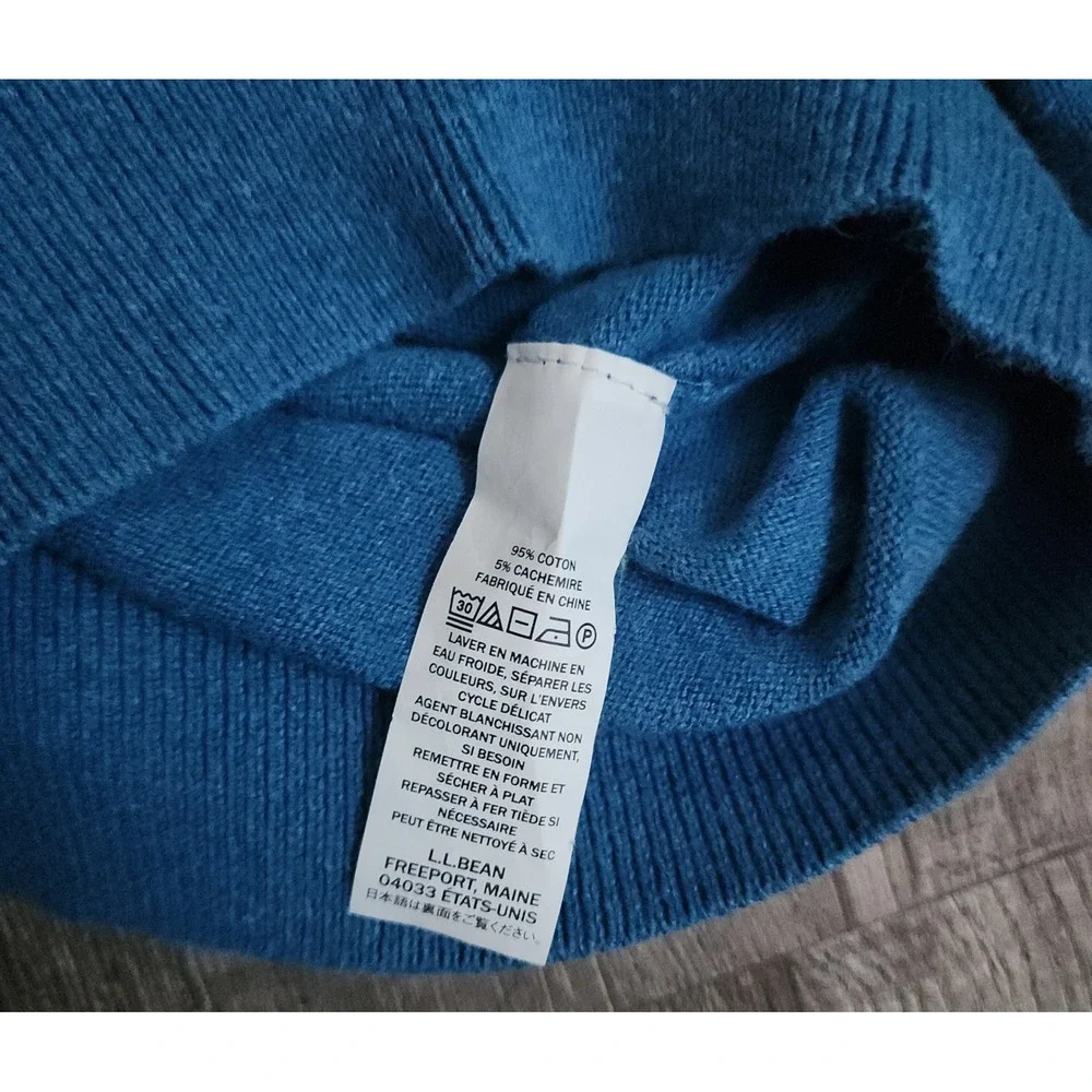 L.L.Bean Quarter Zip Sweater Mens Large Tall Blue Cotton Cashmere Blend 275554